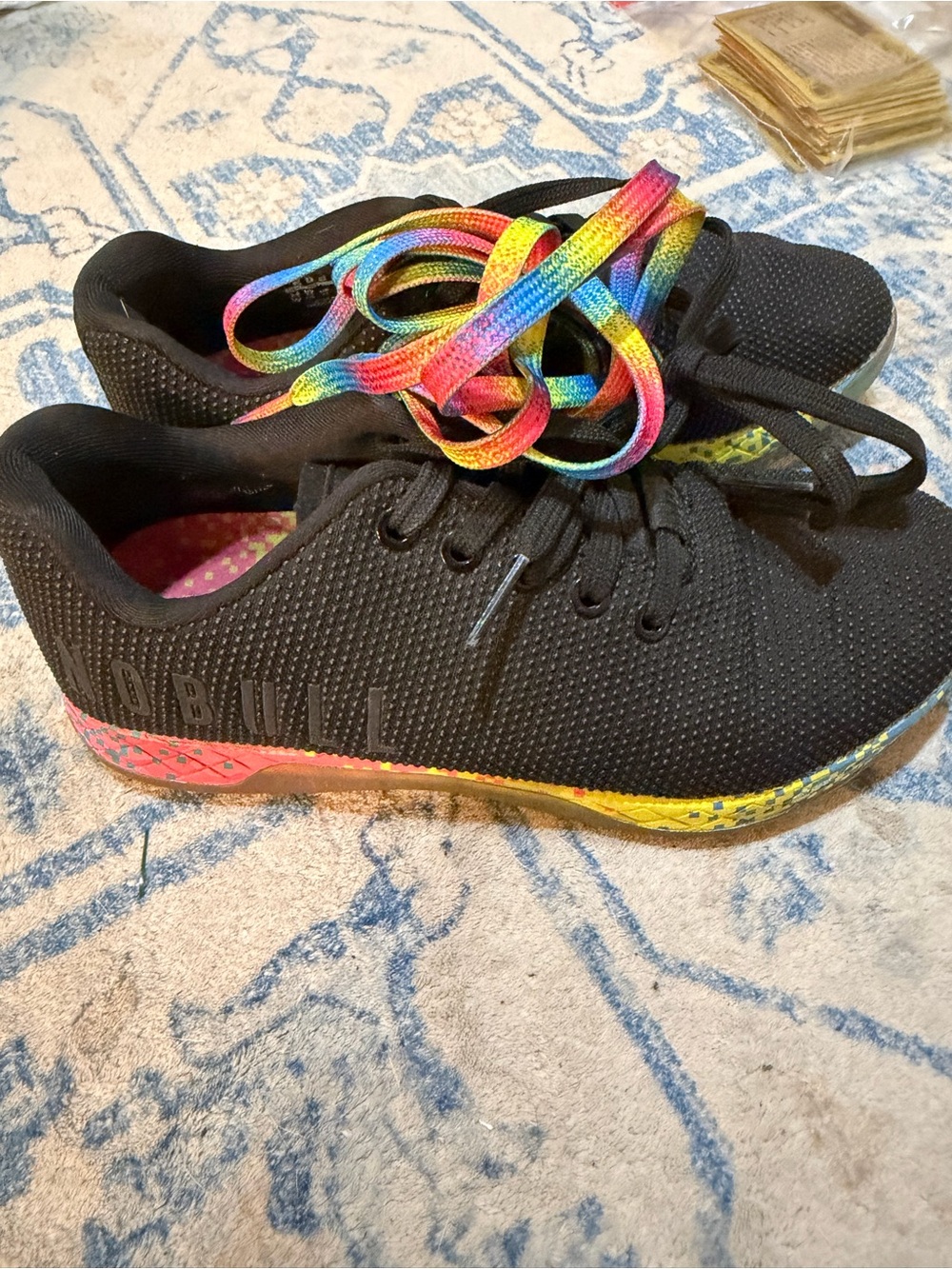NOBULL Black Sneakers with Rainbow Laces and Multicolor Sole